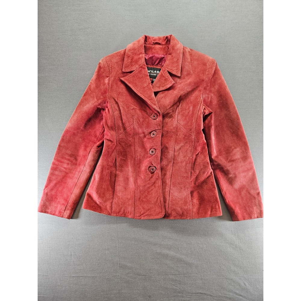 Wilsons Leather Red Suede Blazer Jacket Womens Small 4 Button Tailored Coat